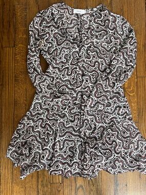 A.L.C. White Dress with Burgundy & Black Paisley Print